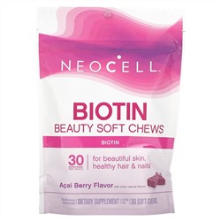 NeoCell, Biotin Bursts, вкус ягод асаи, 10 000 мкг, 30 жевательных таблеток