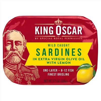 King Oscar, Wild Caught, сардины в оливковом масле первого отжима, с лимоном, 106 г (3,75 унции)