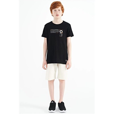 TOMMYLIFE Черная футболка стандартного кроя с круглым вырезом и принтом для мальчиков — 11145