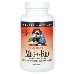 Source Naturals, Mega-Kid, жевательные мультивитамины, для детей от 2 до 10 лет, вкус натуральных ягод, 60 жевательных таблеток