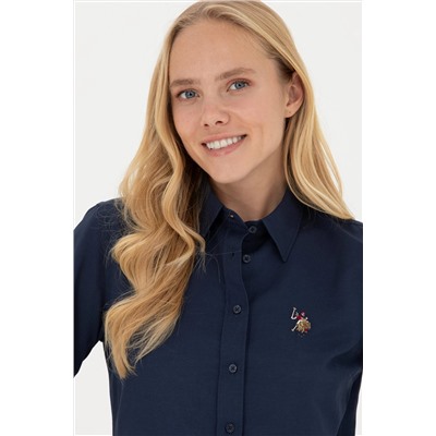 Женская базовая рубашка темно-синего цвета с длинным рукавом Неожиданная скидка в корзине