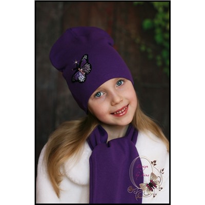Удлиненная шапка с бабочкой Монарх (фиолет)