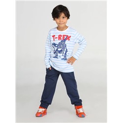 Комплект брюк Casabony в синюю полоску для мальчика с изображением тираннозавра