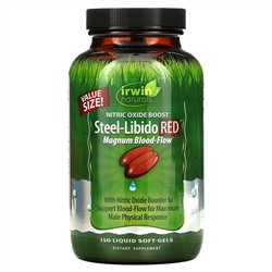 Irwin Naturals, Steel-Libido Red, усиленный кровоток, 150 мягких желатиновых капсул с жидкостью