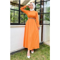 TOFİSA Простое женское оранжевое платье с круглым вырезом - 11630