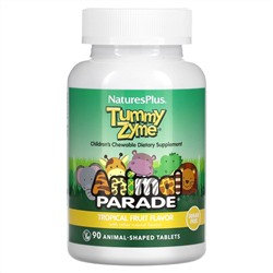 NaturesPlus, Source of Life, Animal Parade, Tummy Zyme с активными ферментами, цельными продуктами и пробиотиками, натуральный вкус тропических фруктов, 90 таблеток в форме животных