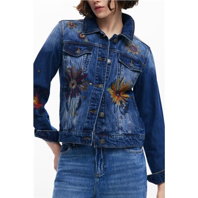 Floral trucker denim jacket