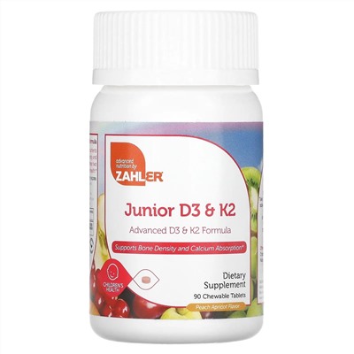 Zahler, Junior D3 & K2, Peach Apricot , 90 Chewable Tablets