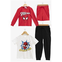 For You Kids, комплект из 4 предметов: футболка с принтом «Человек-паук», шорты, брюки, красный комплект