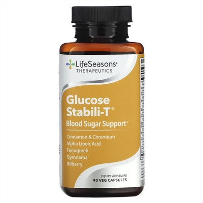 ЛайфСизонс, Glucose Stabili-T, контроль уровня сахара в крови, 90 растительных капсул