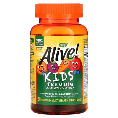 Nature's Way, Alive! Kids, Premium Multivitamin, Cherry, Orange & Grape, 90 Gummies