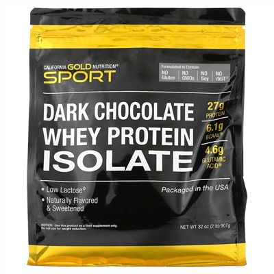 California Gold Nutrition, Sport, изолят сывороточного протеина из темного шоколада, 907 г (2 фунта)