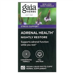 Gaia Herbs, Adrenal Health, ночное восстановление, 60 растительных капсул Phyto-Caps