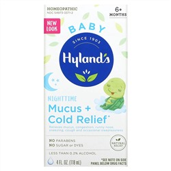 Hyland's Naturals, Для детей, средство для снятия слизи и простуды в ночное время, для детей от 6 месяцев, 118 мл (4 жидк. Унции)