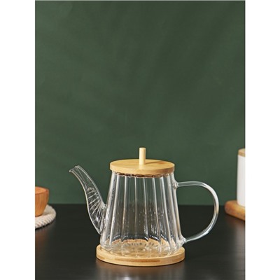 Чайник заварочный стеклянный с бамбуковой крышкой и металлическим фильтром BellaTenero «Эко», 550 мл, 19×11×12,5 см