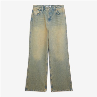 Jeans - forma baggy - 100% algodón - azul denim claro y beige