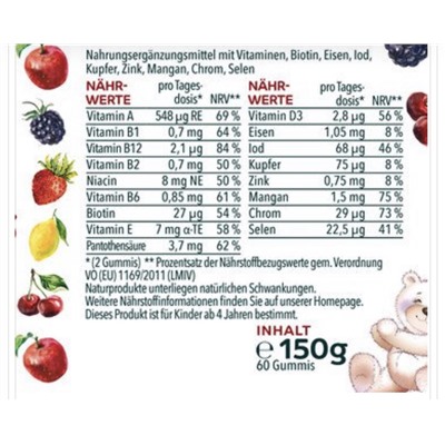 Витамины для детей Unibär мультивитамины - фруктовые жевательные