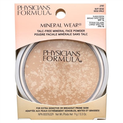 Physicians Formula, Mineral Wear, пудра для лица, SPF 16, бежевый, 9 г (0,3 унции)