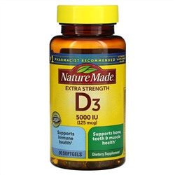 Nature Made, D3, Extra Strength, 125 мкг, 90 мягких таблеток