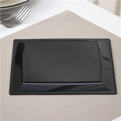 Тарелка пластиковая одноразовая, 17,2×17,2 см, квадратная, плоская, черная