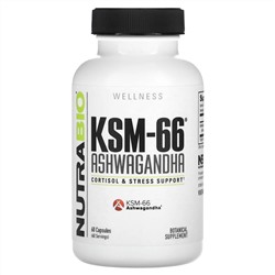 NutraBio, KSM-66, ашваганда`` 60 капсул