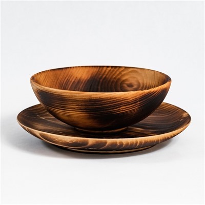 Набор деревянных тарелок из цельного кедра Mаgistrо, 2 шт: 20×2,5 см, 16×6 см, обожжённые
