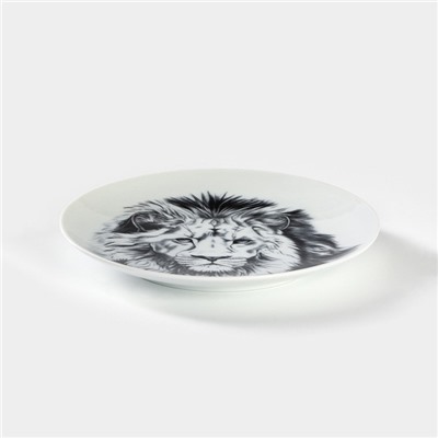 Тарелка фарфоровая «Лев», d=17,5 см, белая