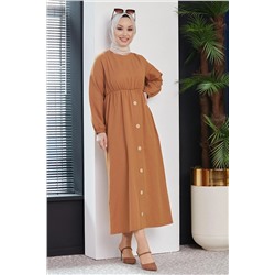 TOFİSA Простое женское светло-коричневое платье с круглым вырезом — 8369