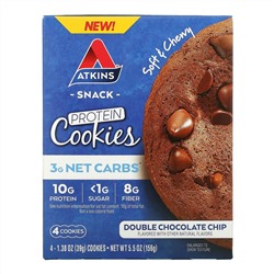 Atkins, Snack, Protein Cookies, Double Chocolate Chip, 4 Cookies, 1.38 oz (39 g) Each