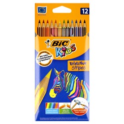 Карандаши цветные 12 цветов, пластик, шестигранный Kids Evolution Stripes Bic 9505222