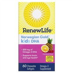 Renew Life, Norwegian Gold, ДГК для детей, со вкусом фруктового пунша, 200 мг, 60 жевательных таблеток