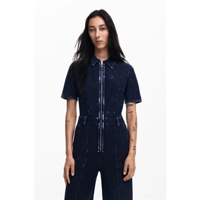 Washed-effect denim jumpsuit