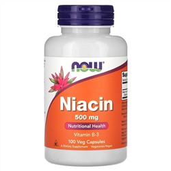 NOW Foods, ниацин, 500 мг, 100 растительных капсул
