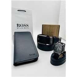 Подарочный набор для мужчины ремень, кошелёк, часы и коробка 2020539