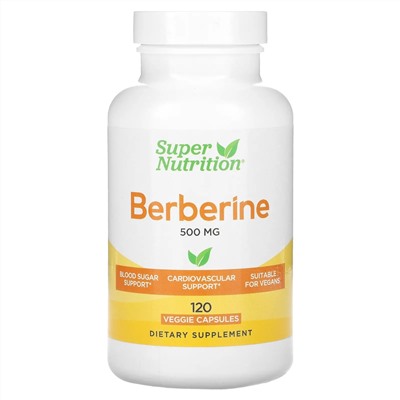 Super Nutrition, берберин, 500 мг, 120 растительных капсул
