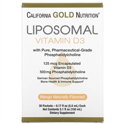 California Gold Nutrition, липосомальный витамин D3, 125 мкг (5000 МЕ), 30 пакетиков по 5 мл (0,17 жидк. унции)