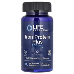 Life Extension, Iron Protein Plus, 300 мг, 100 вегетарианских капсул