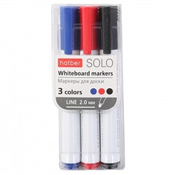 Набор маркеров для доски 3 шт, пулевидный, 2,0 мм, 3 цвета, упаковка ПВХ, европодвес Solo Hatber WB_066140