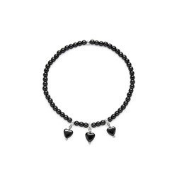 HEMATITE ELASTIC BRACELET 3 HEART PENDANTS