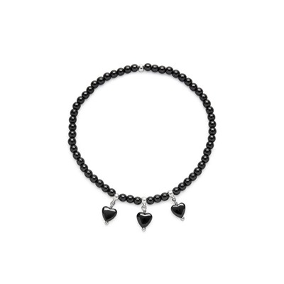 HEMATITE ELASTIC BRACELET 3 HEART PENDANTS