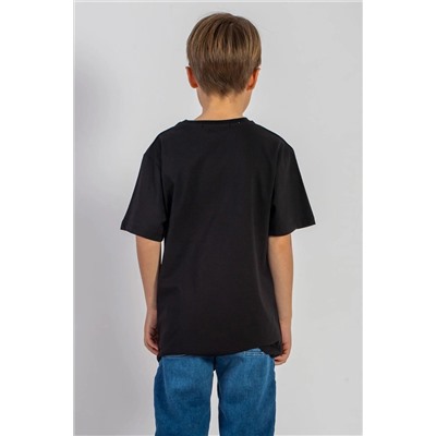 Zepkids Черная футболка для мальчиков с круглым вырезом и короткими рукавами с принтом пальмы