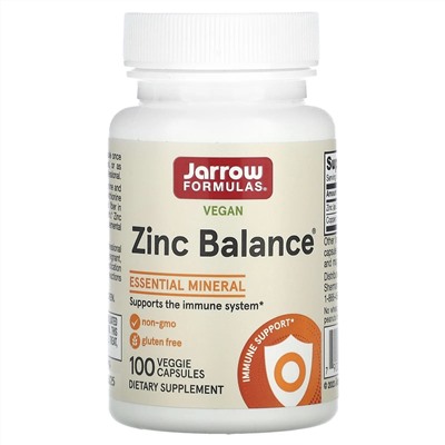 Jarrow Formulas, Zinc Balance, веганская добавка, 100 растительных капсул