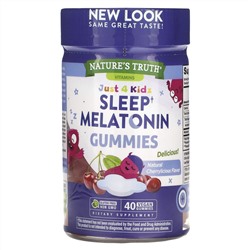 Nature's Truth, Just 4 Kids, мелатонин для сна, со вкусом натуральной вишни, 40 веганских жевательных таблеток
