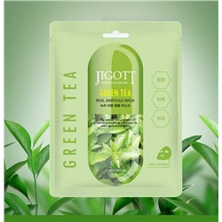 SALE! JIGOTT Ампульная тканевая маска с экстрактом зеленого чая, Green Tea Real Ampoule Mask, 27 мл.