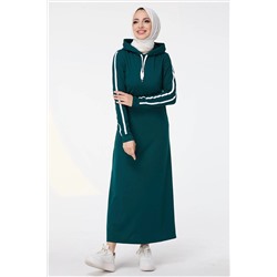 TOFİSA Женское зеленое платье с простым воротником и капюшоном - 13040