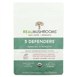 Real Mushrooms, Organic, 5 Defenders, укрепление иммунитета, 45 г (1,59 унции)