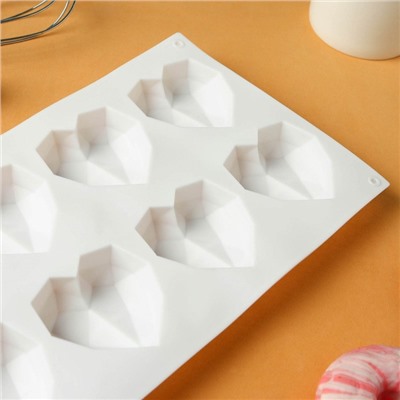 Форма для муссовых десертов и выпечки KONFINETTA «Сердце», силикон, 29×17×2 см, 8 ячеек, цвет белый