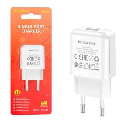 Сетевой адаптер питания BOROFONE BA64A 1 USB 2.1A (белый)