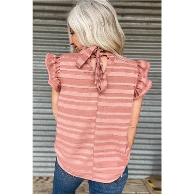 Coral Paradise Stripes Textured Ruffle Sleeve Blouse