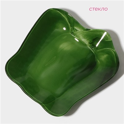 Блюдо стеклянное сервировочное Доляна «Перчик», 16×15 см, цвет зелёный
